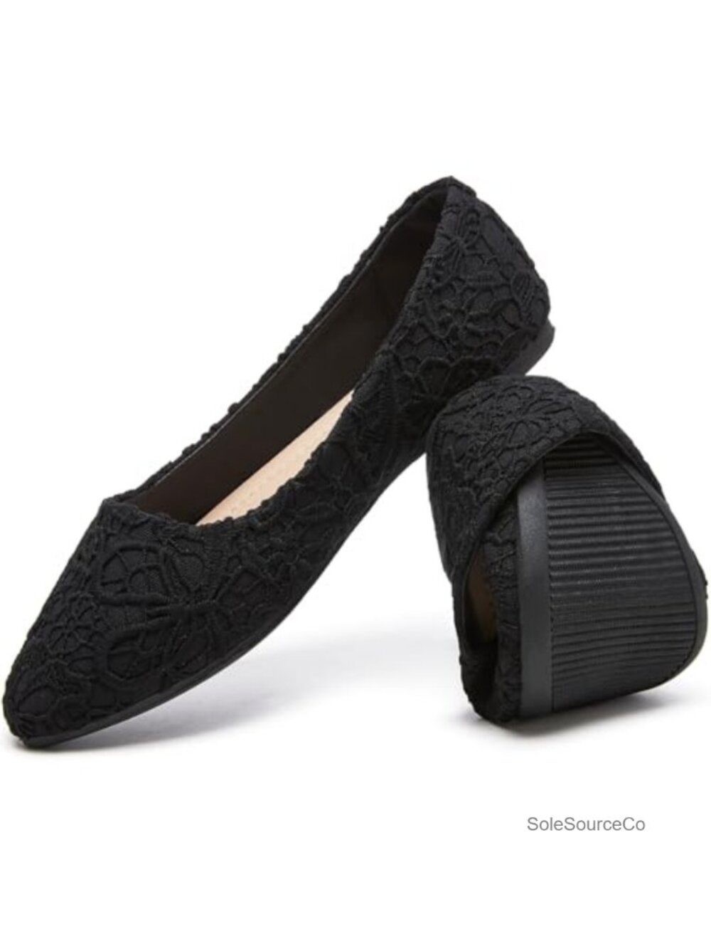 Womens Lace Ballet Flats Flower Embroidered Pointed Toe Dress Shoes